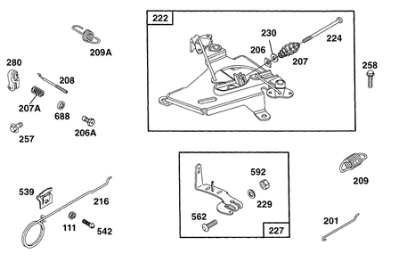 Control Bracket Diagram and Parts List for 402417-0640-XX  Briggs and Stratton Engine